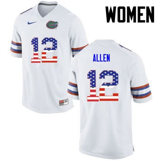 Women's Florida Gators #12 Jake Allen NCAA Nike White USA Flag Fashion Authentic Stitched College Football Jersey BTG1662ZT